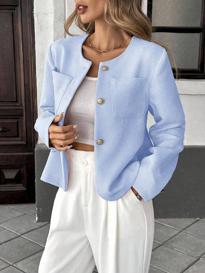 Round Neck Long Sleeve Jacket for Women Regular Fit Casual Outerwear Spring Summer
