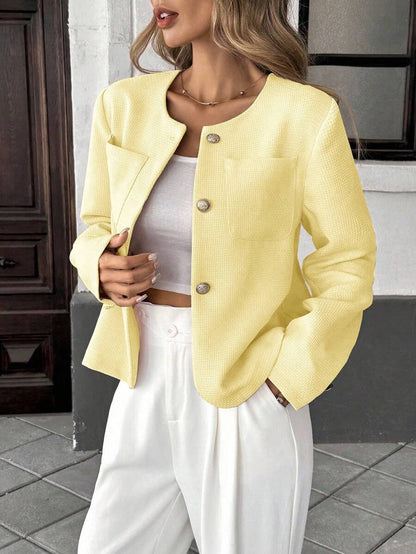Round Neck Long Sleeve Jacket for Women Regular Fit Casual Outerwear Spring Summer