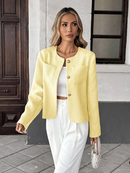 Round Neck Long Sleeve Jacket for Women Regular Fit Casual Outerwear Spring Summer