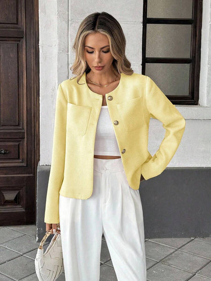Round Neck Long Sleeve Jacket for Women Regular Fit Casual Outerwear Spring Summer