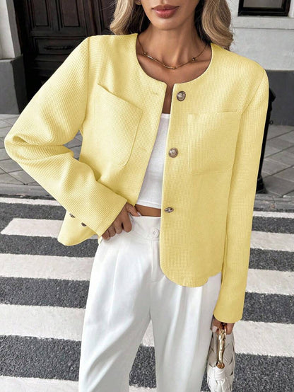 Round Neck Long Sleeve Jacket for Women Regular Fit Casual Outerwear Spring Summer
