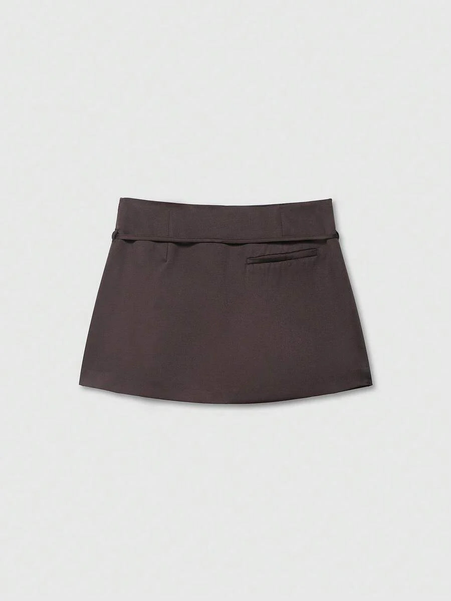 Zipper Waist Belted Midi Skort