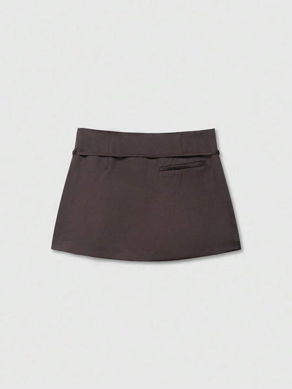 Zipper Waist Belted Midi Skort