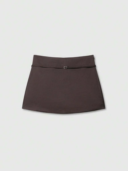 Zipper Waist Belted Midi Skort