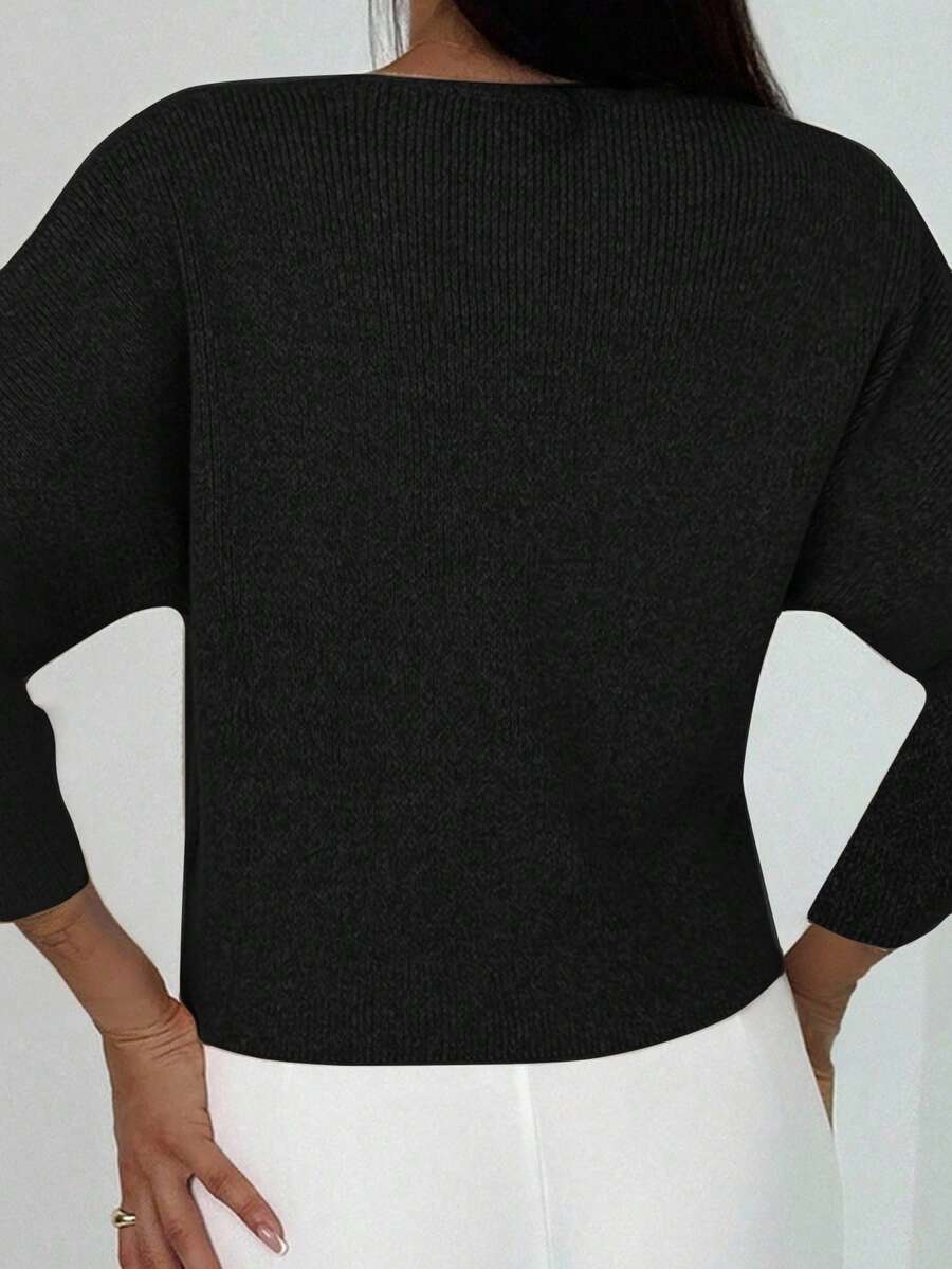V Neck Long Sleeve Button Front Knit Cardigan