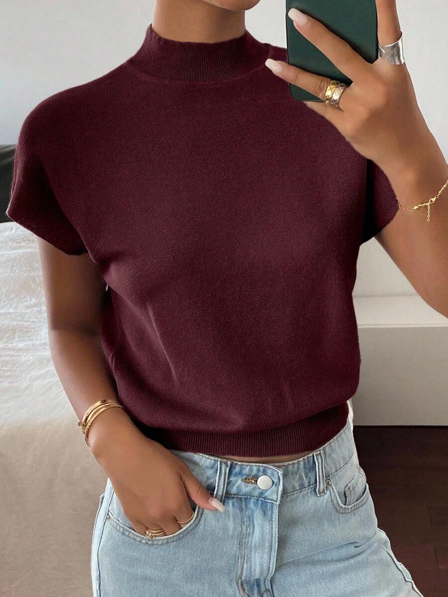 Batwing Knit Top Stand Collar