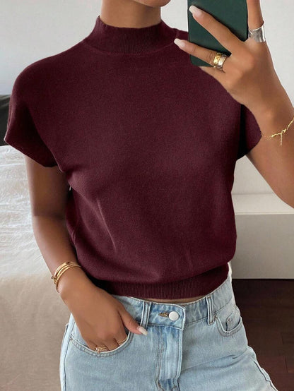 Batwing Knit Top Stand Collar