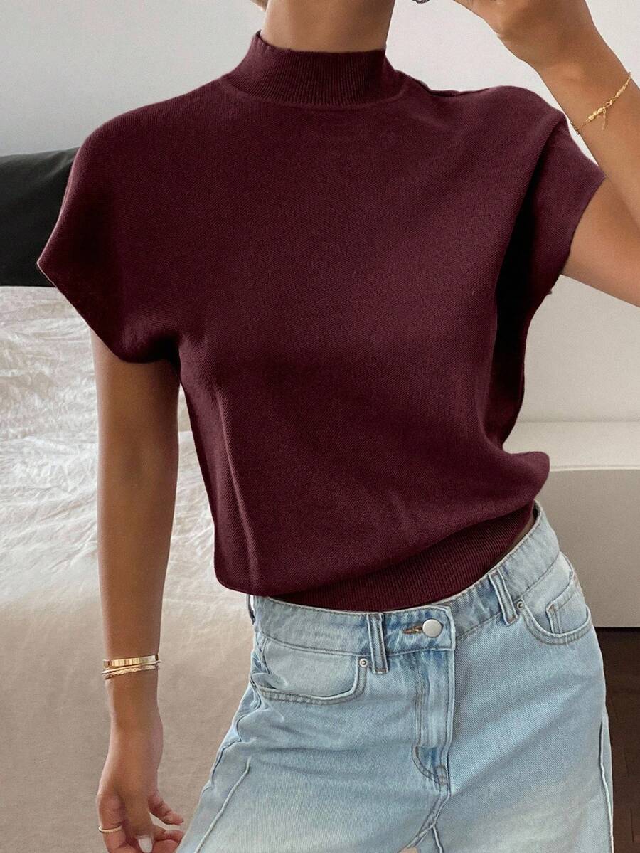 Batwing Knit Top Stand Collar