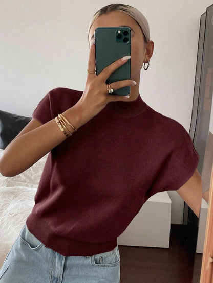 Batwing Knit Top Stand Collar