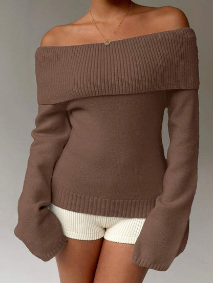 Off Shoulder Foldover Ribbed Knit Jumper