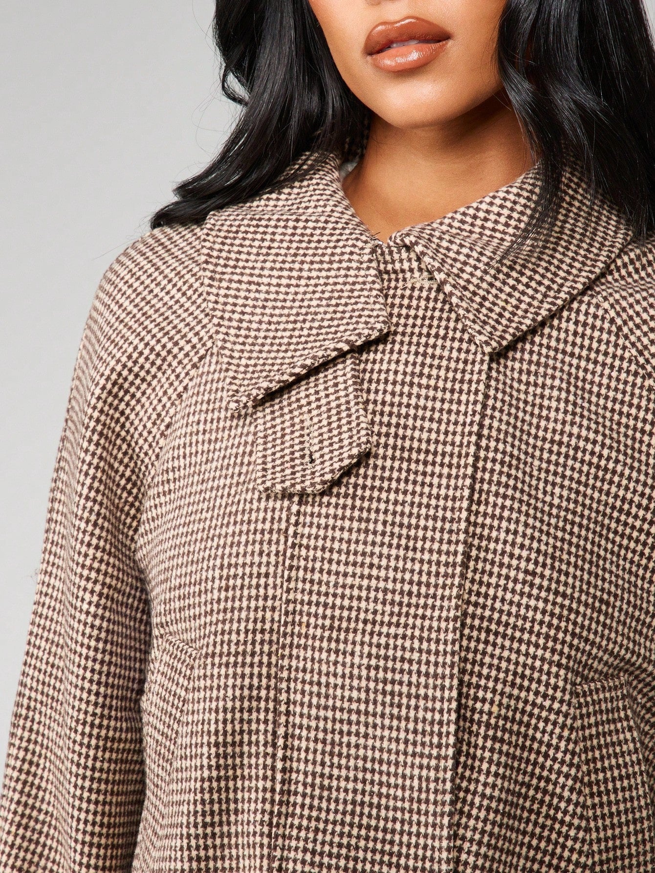 Houndstooth Quilted High Collar Jacket Oversized Coat For Cold Weather