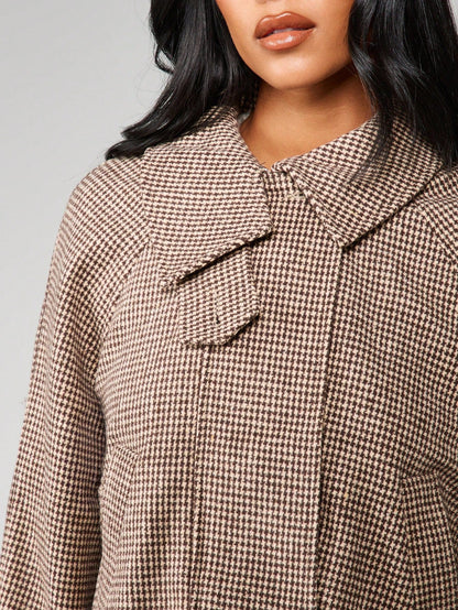 Houndstooth Quilted High Collar Jacket Oversized Coat For Cold Weather