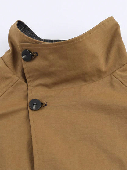 Geometric Reversible Trench Coat With Funnel Neck Casual Long Sleeve Spring And Autumn