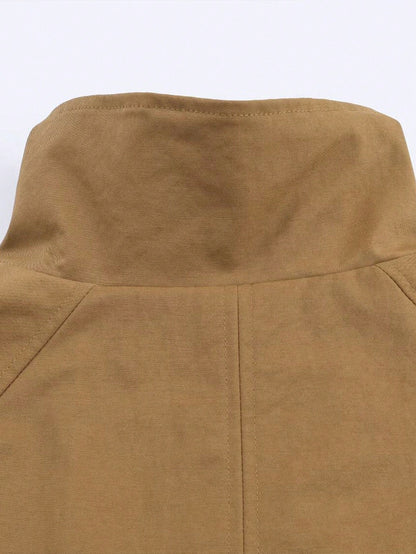 Geometric Reversible Trench Coat With Funnel Neck Casual Long Sleeve Spring And Autumn