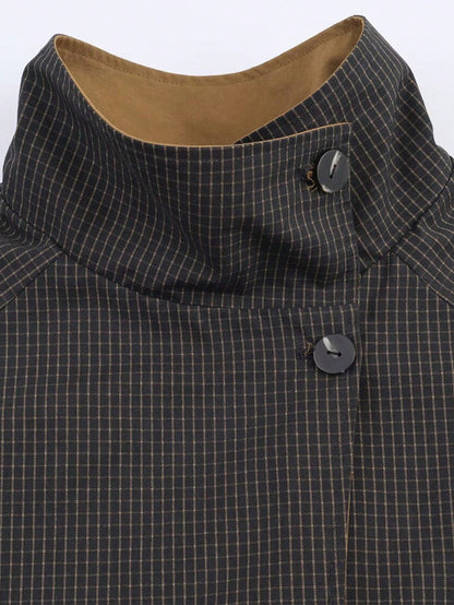 Geometric Reversible Trench Coat With Funnel Neck Casual Long Sleeve Spring And Autumn