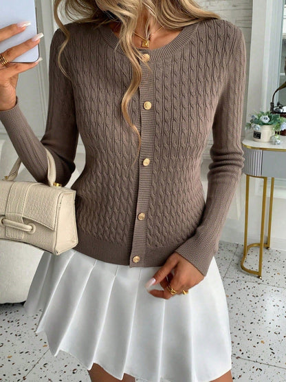 Taupe Cable Knit Cardigan