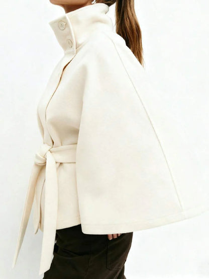 Hooded Belted Wool Cape Coat