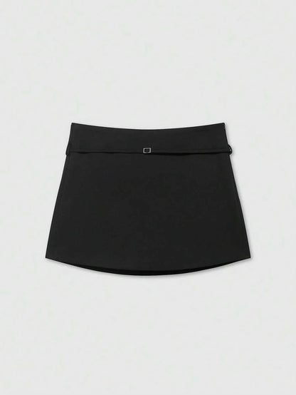 Zipper Waist Belted Midi Skort