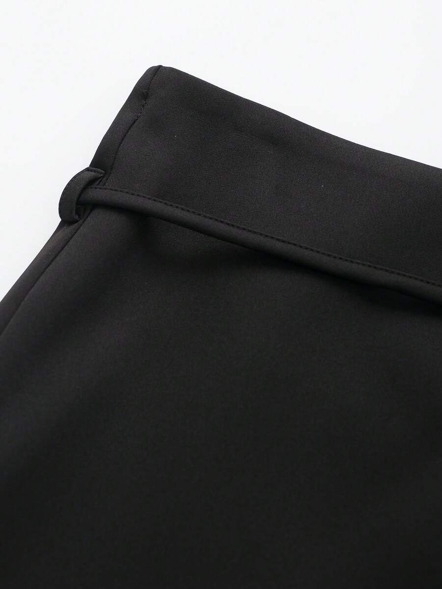 Zipper Waist Belted Midi Skort