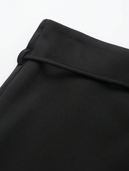 Zipper Waist Belted Midi Skort