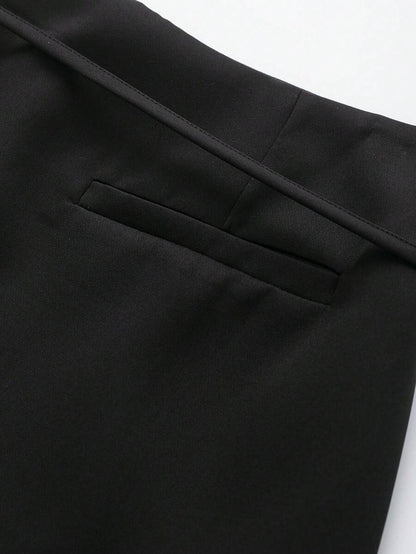 Zipper Waist Belted Midi Skort