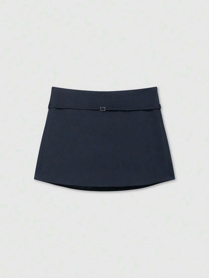 Zipper Waist Belted Midi Skort