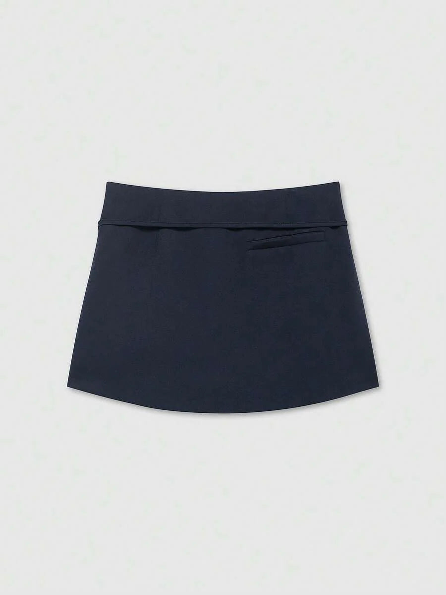 Zipper Waist Belted Midi Skort