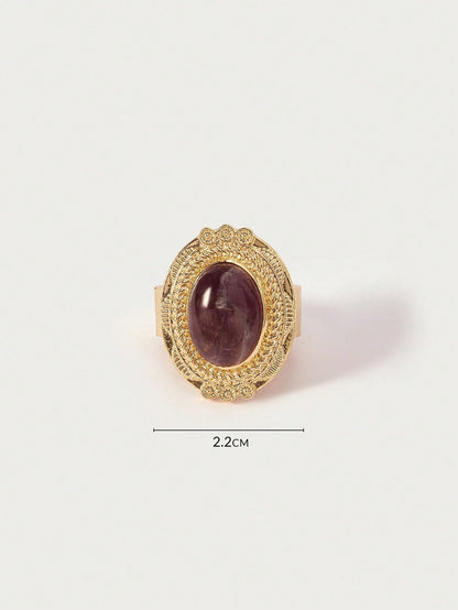 Vintage Gold Gemstone Single Ring For Women Casual Everyday Wear Old Money Charm Jewelry