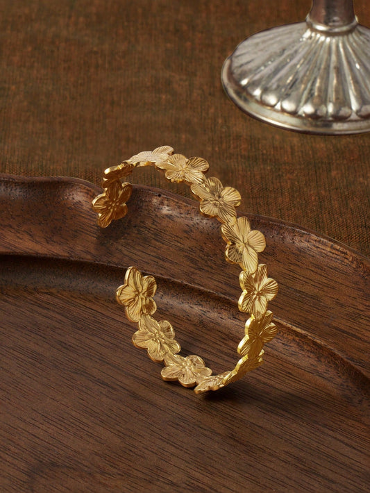 FloraGlow Gold Flower Stainless Open Cuff