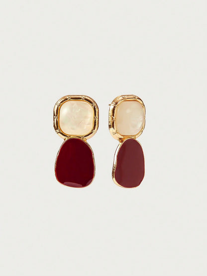 Burgundy Zinc Square Drop Earrings