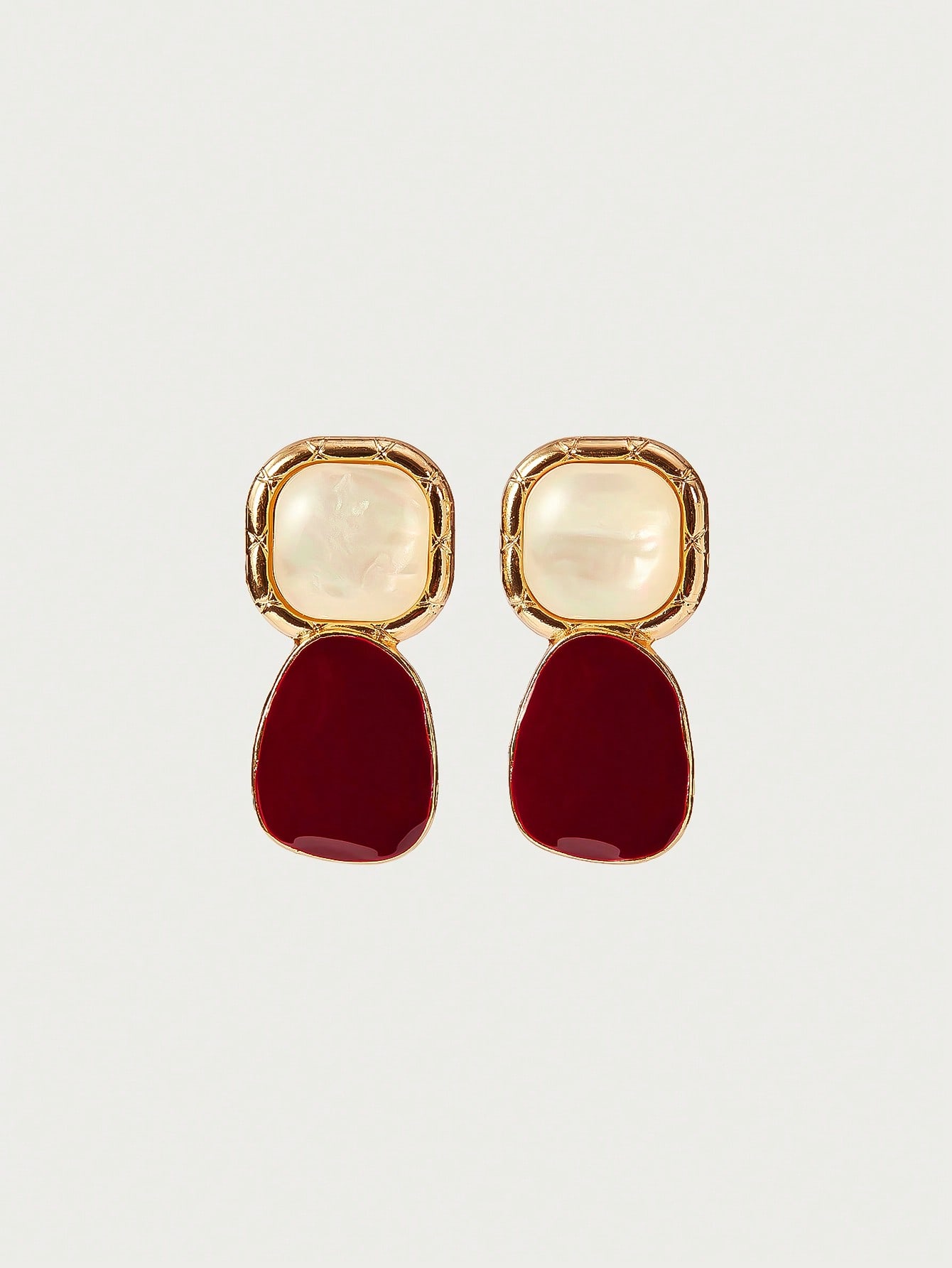 Burgundy Zinc Square Drop Earrings