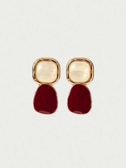 Burgundy Zinc Square Drop Earrings