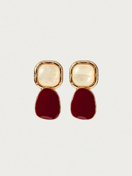Burgundy Zinc Square Drop Earrings