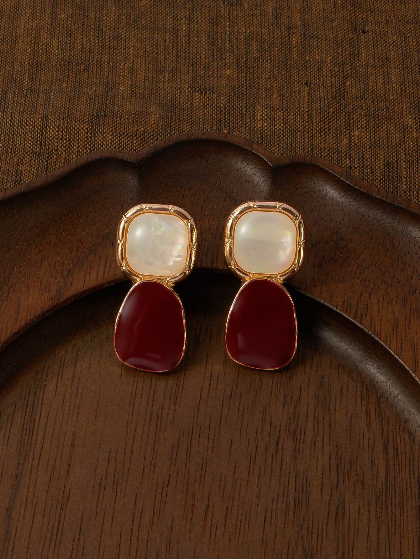 Burgundy Zinc Square Drop Earrings