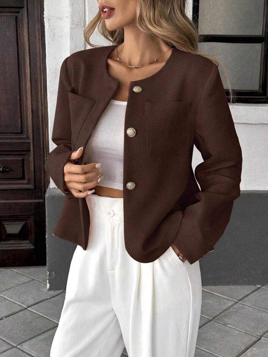 Round Neck Long Sleeve Jacket for Women Regular Fit Casual Outerwear Spring Summer