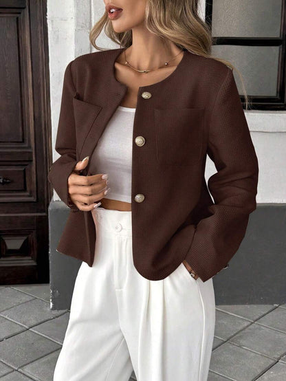 Round Neck Long Sleeve Jacket for Women Regular Fit Casual Outerwear Spring Summer