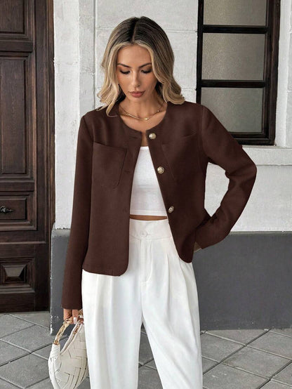Round Neck Long Sleeve Jacket for Women Regular Fit Casual Outerwear Spring Summer