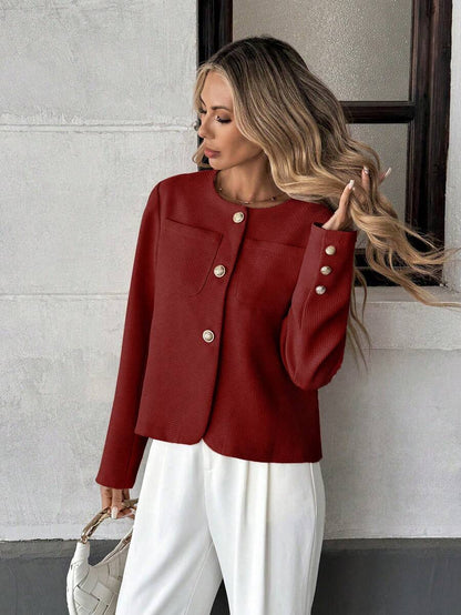Round Neck Long Sleeve Jacket for Women Regular Fit Casual Outerwear Spring Summer