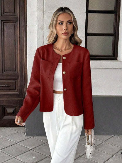Round Neck Long Sleeve Jacket for Women Regular Fit Casual Outerwear Spring Summer