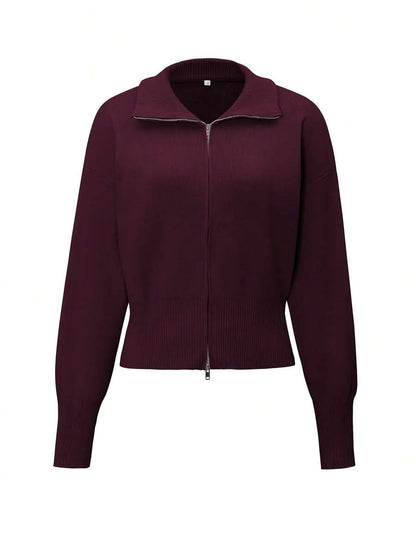 Winter Hooded Zip Up Cardigan For Women With Double Zipper Long Sleeve Casual Office Daily Wear