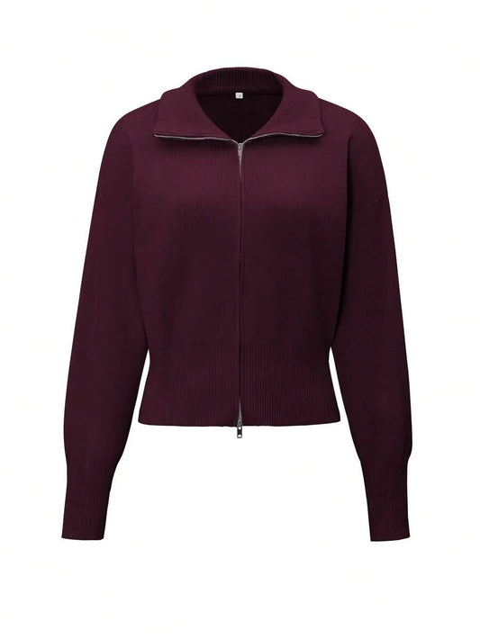 Winter Hooded Zip Up Cardigan For Women With Double Zipper Long Sleeve Casual Office Daily Wear