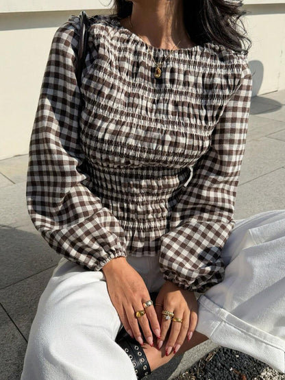 Ruffle Stripe Vertical Bishop Blouse