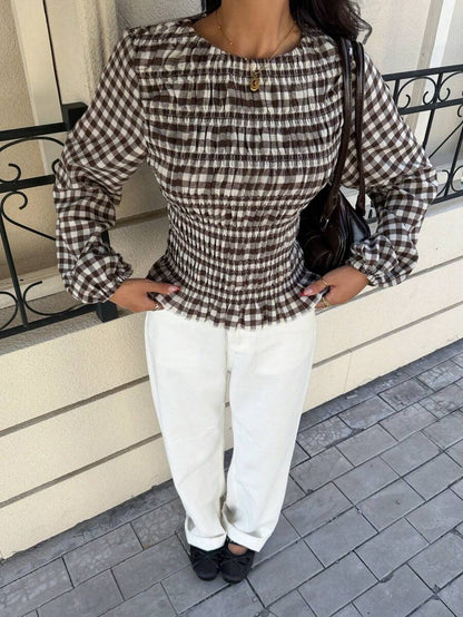 Ruffle Stripe Vertical Bishop Blouse