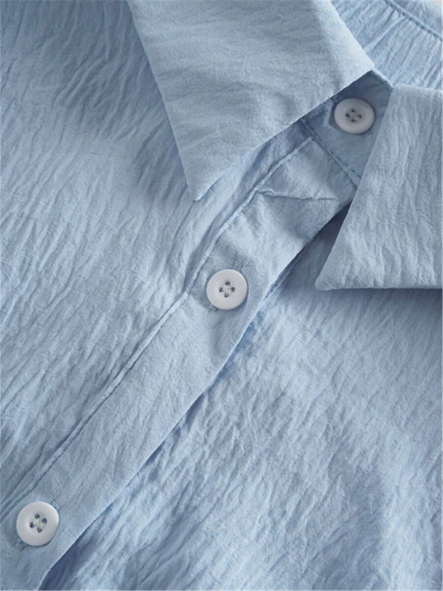 Plus Size Bishop Sleeve Button Front Shirt