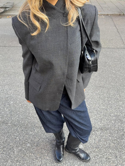 Funnel Neck Wool Blazer