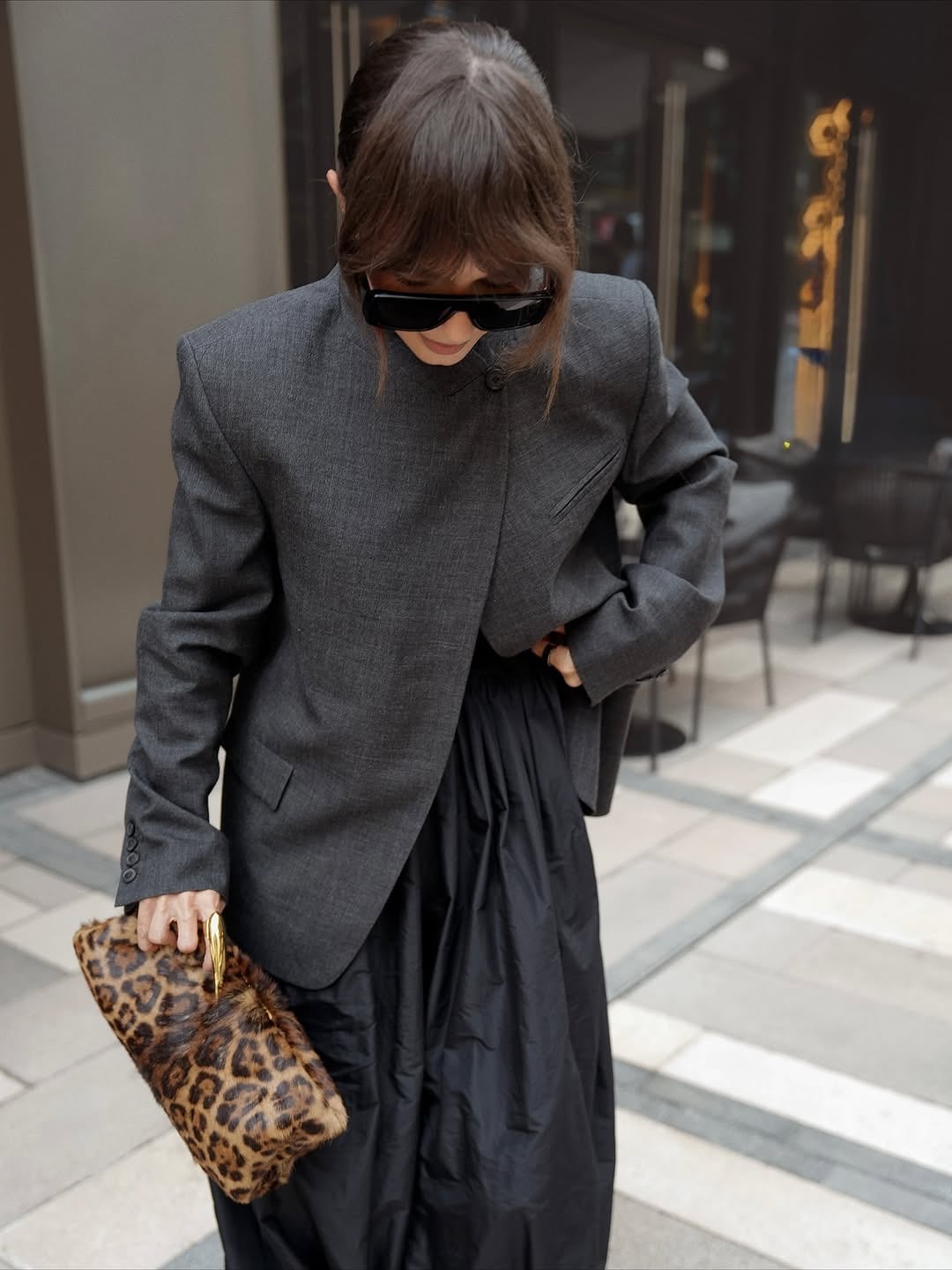 Funnel Neck Wool Blazer
