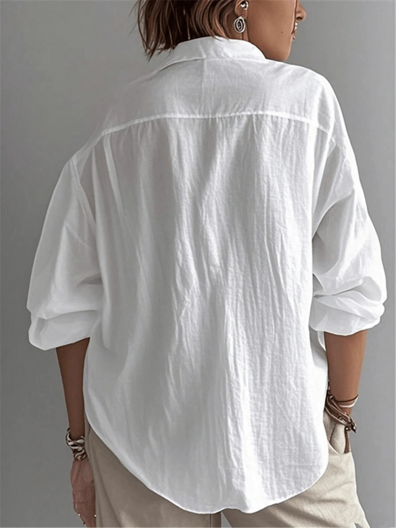 Plus Size Bishop Sleeve Button Front Shirt