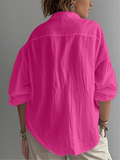 Plus Size Bishop Sleeve Button Front Shirt