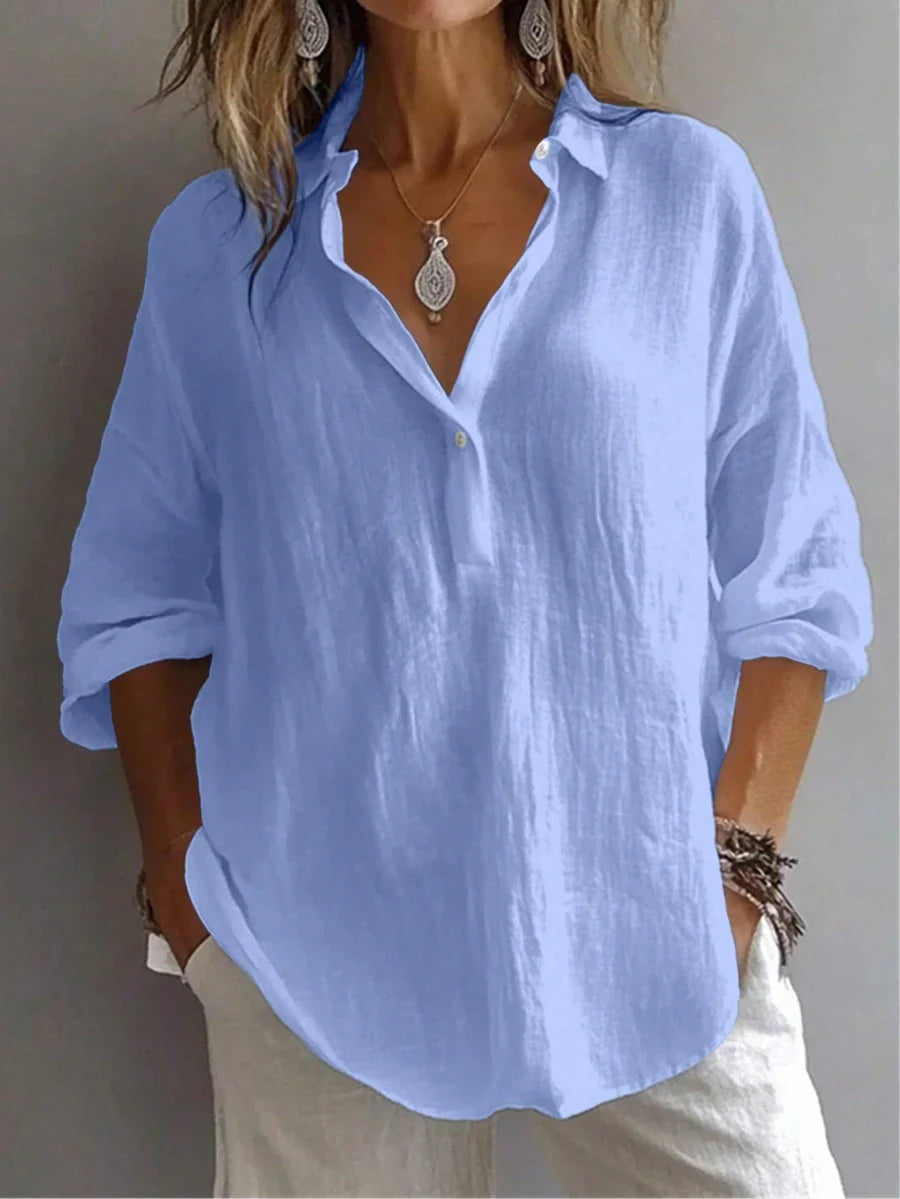 Plus Size Bishop Sleeve Button Front Shirt