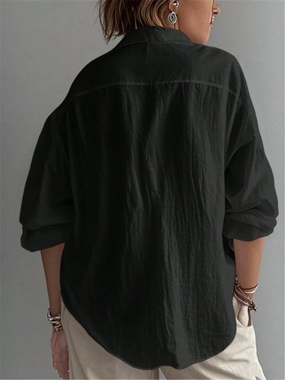 Plus Size Bishop Sleeve Button Front Shirt